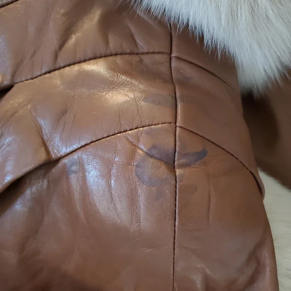 STAVROS Vtg Penny Lane Leather Coat Fox Fur Trim 80s - Picture 10 of 16